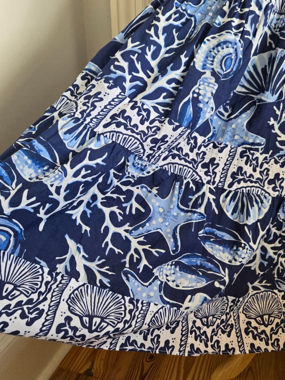 King + Pitt Navy Blue Sea Ocean Theme Ruffle Frill Cap Sleeve Maxi Dress Small - Picture 11 of 16